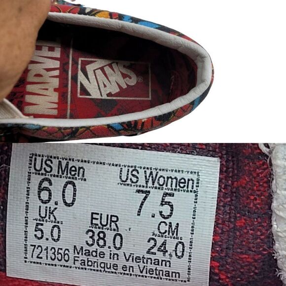 Vans X Marvel Spider Man Slip‎ On Sneakers Mens 6 Womens 7.5 Streetwear Skater - Picture 4 of 15